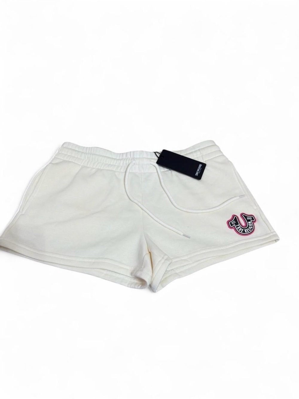 True Religion White Shorts with Pink Logo